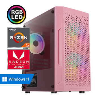 REBELPLAY Game PC - Ryzen 5 - Vega 7 - 16GB RAM - 480GB SSD - RGB - WiFi - Bluetooth - Roze (RP-375439)
